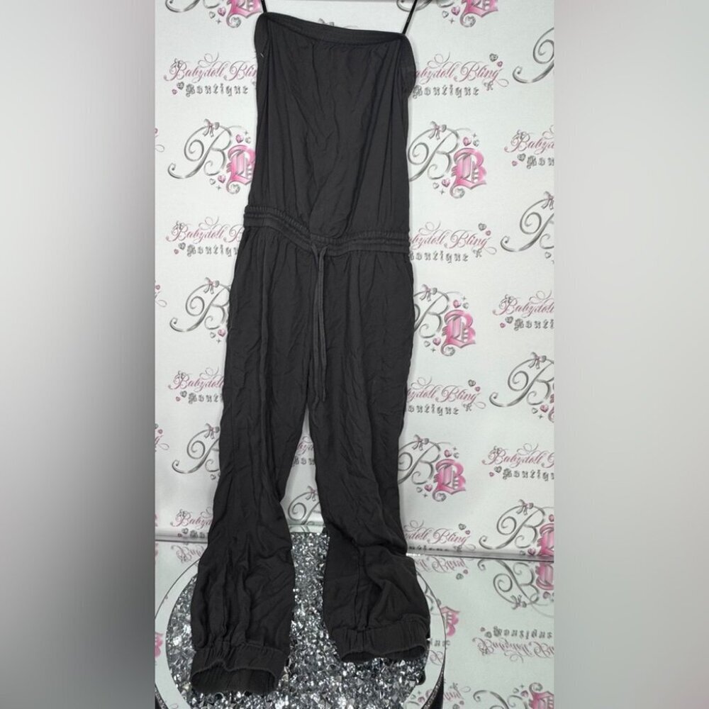 Aritzia jumper talula pants one piece suit grey waist cinch strapless tube